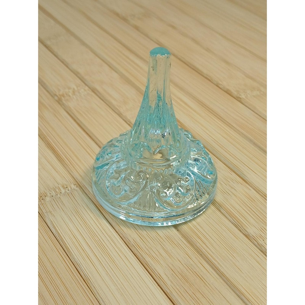 Fenton Art Glass Blue Replacement Lid Trinket Powder Box Embossed Scroll 3.25in